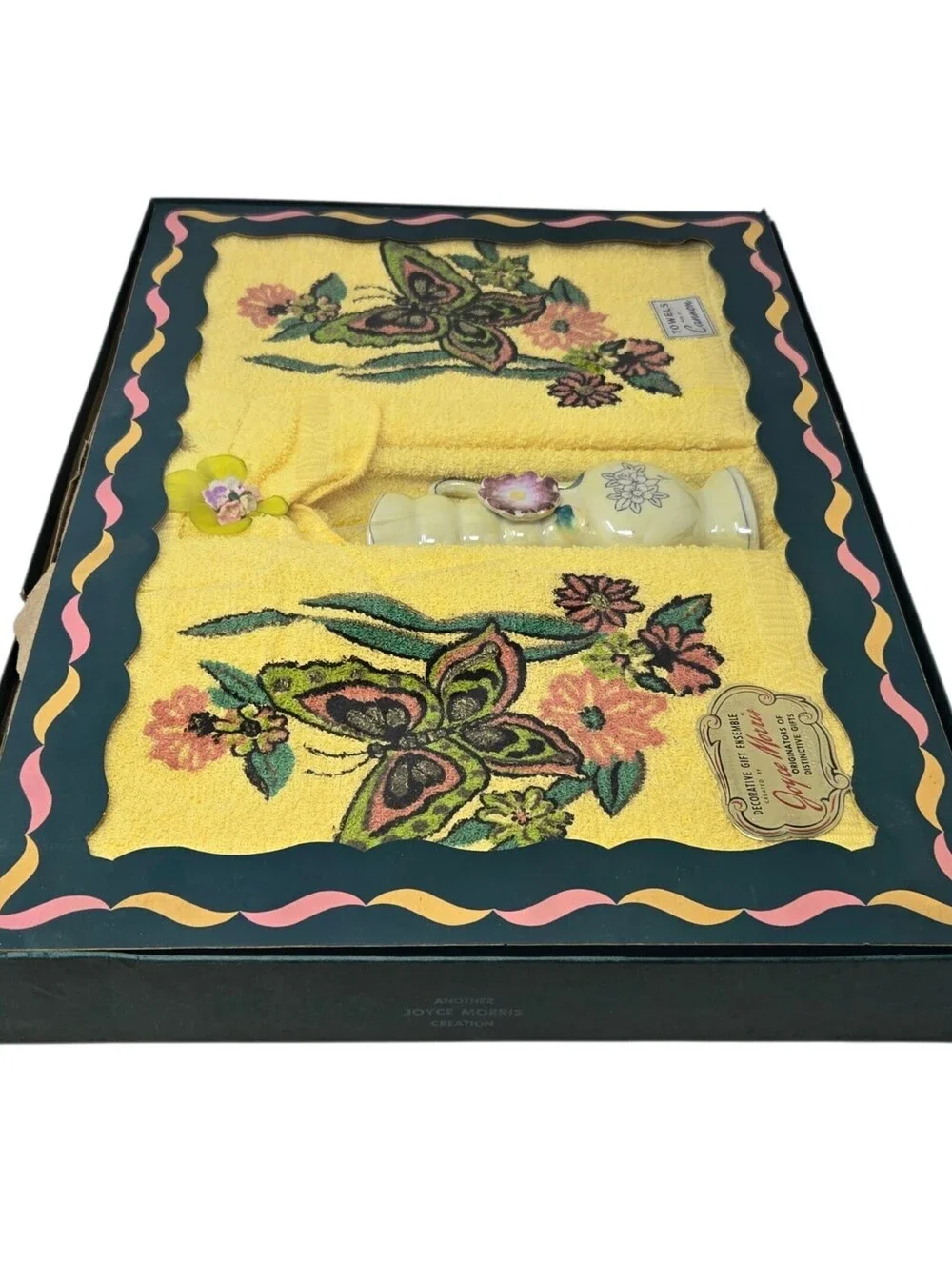 VTG Cannon Bath Towels Gift Set Butterflies Joyce Morris Vase NOS RARE READ